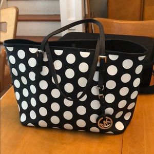 Michael Kors Black & White polka dot Tote purse